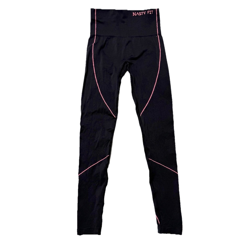 Nasty Fit Womens S Small Leggings Black/Pink Workout Activewear Contour Athletic